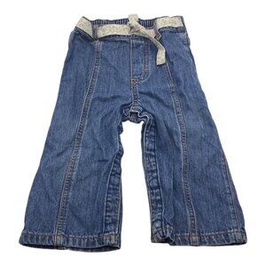 Carter's Denim Jeans Baby Girl Size 18M Floral Tie Belt & Elastic Waistband Blue